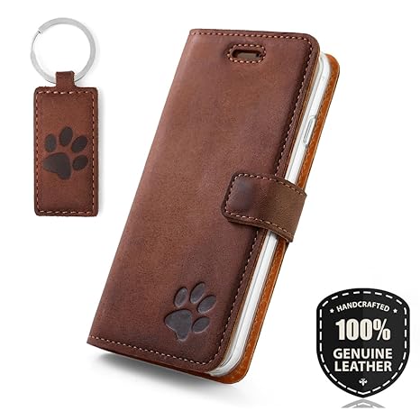 Pfote - Premium Vintage Ledertasche Schutzhülle Wallet Case aus Echtesleder Nubukleder Farbe Nussbraun für Samsung Galaxy S7 