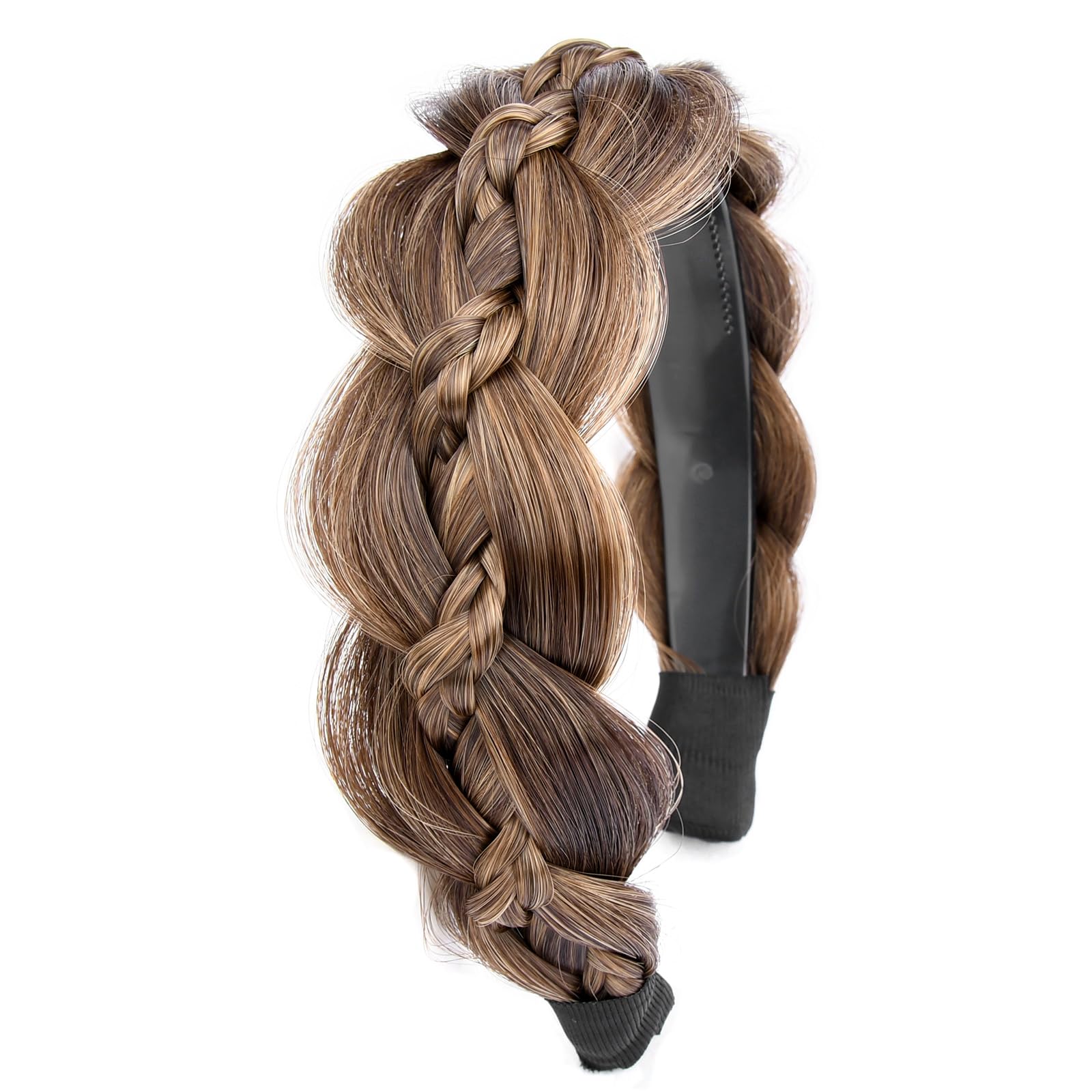 GLEDOLA Wide Braided Headband with Teeth Synthetic Hair Plaited Headband High Elasticity Braids Hair Band Hairpiece for Girls Women (Claybank, Wide) — image 1