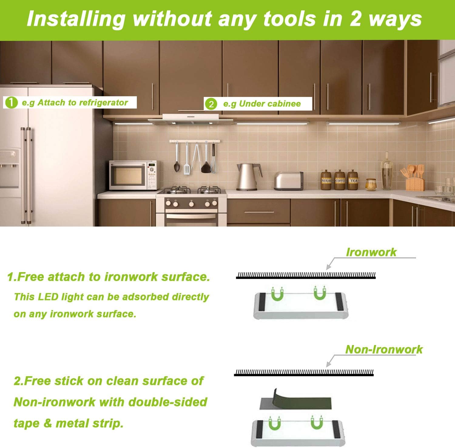 Under Cabinet Light Closet Lights - 15 LED Motion Sensor Light Wireless LED Lights for Closet Rechargeable Battery Operated Under Cabinet LED Lighting for Kitchen Stairs Hallway - - 