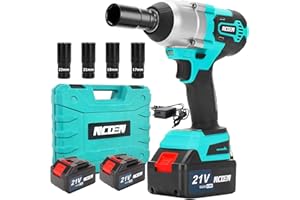 NCOEN 600N.m 1/2 Impact Gun 2x 4.0 Batteries Cordless Impact Wrench 1/2 Max Torque 450ft/lbs, with 4 Sockets and Portable Carrying Case Blue Impact Driver