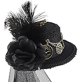 LFRXION Steampunk Top Hat, Steampunk Hats For Women, Black Hat with Veil, Gothic Hats for Time Traveler
