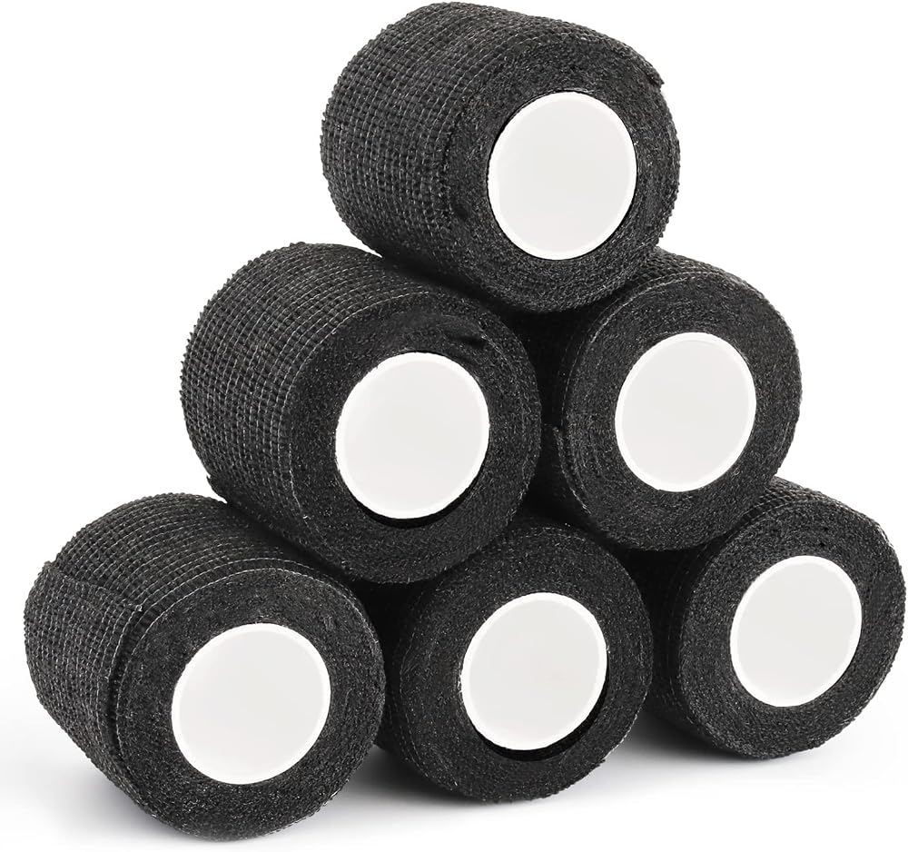 Emalla Tattoo Machine Grip Wrap Tape Disposable 6 Rolls 5cm x 4.5m Black