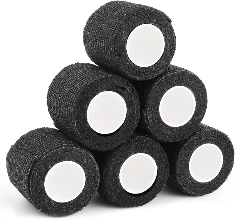 Emalla Tattoo Machine Grip Wrap Tape Disposable 6 Rolls 5cm x 4.5m Black