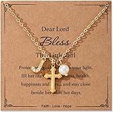 Initial A-Z Pearl Cross Necklace for Girls Teen,First Communion Baptism Confirmation Christian Gifts for Her Daughter