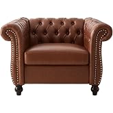 Lucine Traditional Chesterfield Club Chair, Cognac Brown and Dark Brown
