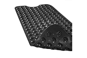 Duwenem Bath Mat for Tub and Shower - Extra Large 39 X 16 Inch Non Slip Bathtub Mat with Drain Holes & Suction Cups - Machine Washable Bathroom Mat, Black