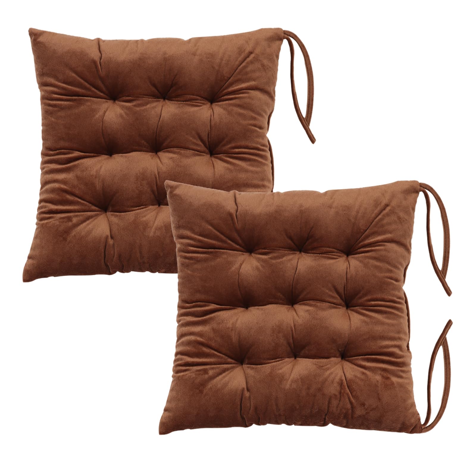 Photo 1 of 2 Pack Square Seat Cushion Chair Pads for Kitchen Dining Chairs, Soft Comfort Velvet Chair Mat Pillow Cushions with Ties for Office Desk Living Room Tatami 15.5", Coffee