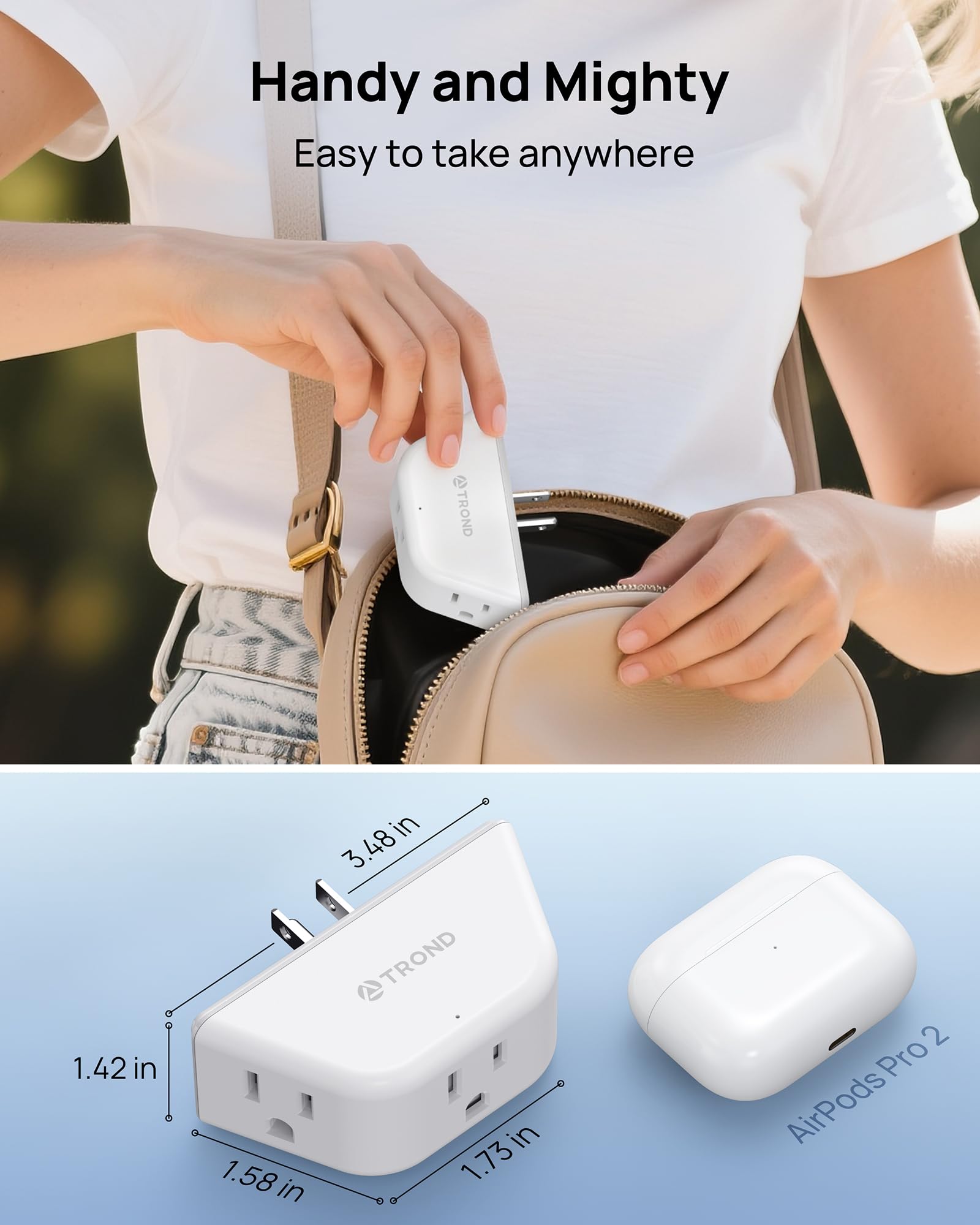 TROND Multi Plug Outlet Extender 2 Pack - Electrical Wall Splitter, 3 Way Angled Wall Outlet Adapter, Cruise Essentials, Small Multiple Plug Expander for Cruise Ship Home Office Dorm Room, White
