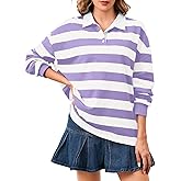 Soamat Women's Oversized Striped Polo Sweatshirt Long Sleeve Rugby Collared Pullover Tops Loose Fit Shirt