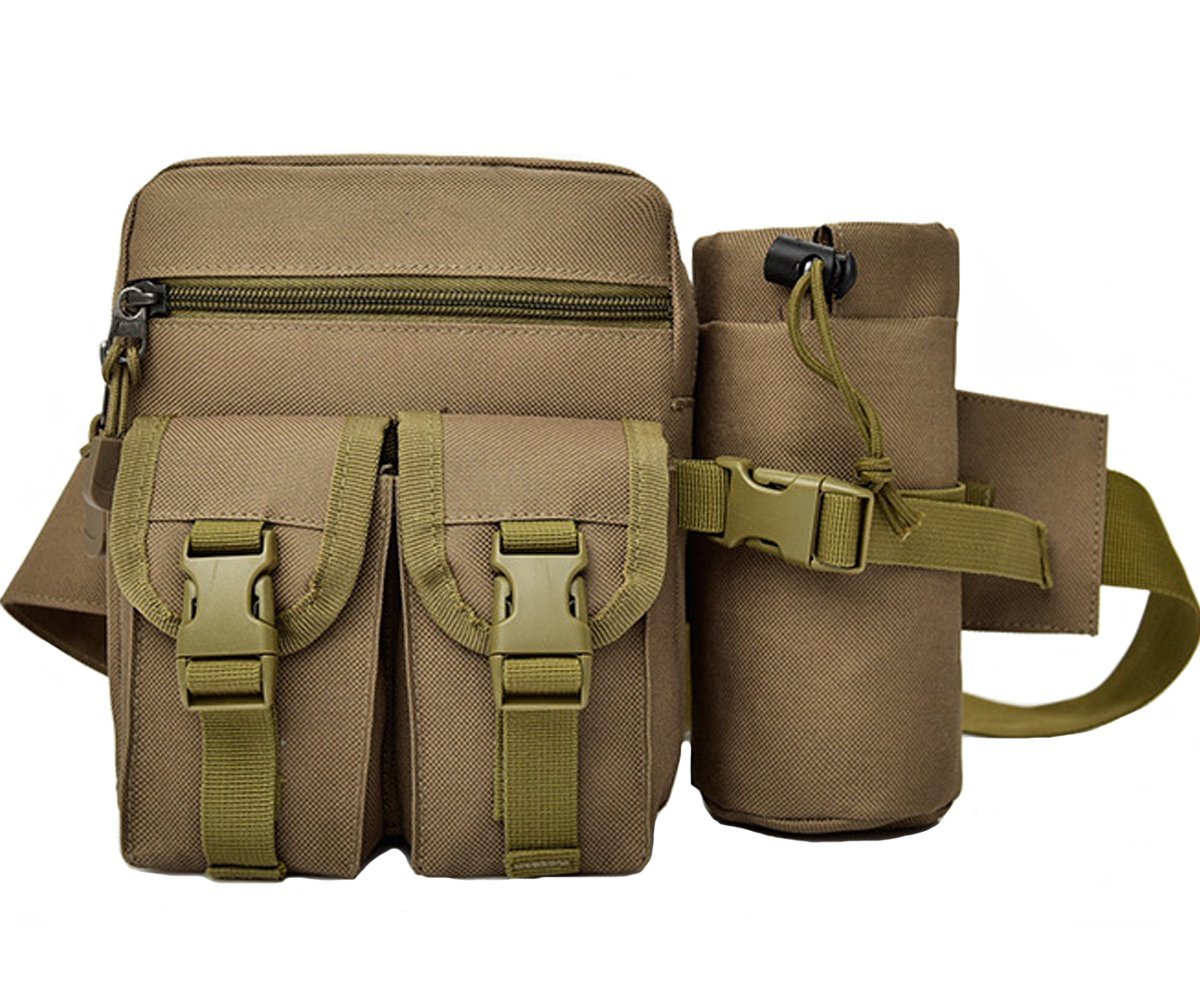 Rullar Hiking Waist Fanny Pack With Water Bottle Holder Tactical Drop Leg Bag Tackle Storage Bags & Wraps Running Waist Hip Belt Bag Motorcycle Bike Pouch Shoulder Bag Khaki