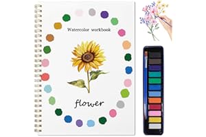 DPWCVM Beginner Watercolor Painting Kit Watercolor Workbook Coloring Book 12 Colors Paint Set with Brush,Easy Nature Scenes Beginner Friendly Watercolor Paint Set Gift for Adults Teens. (Flower)