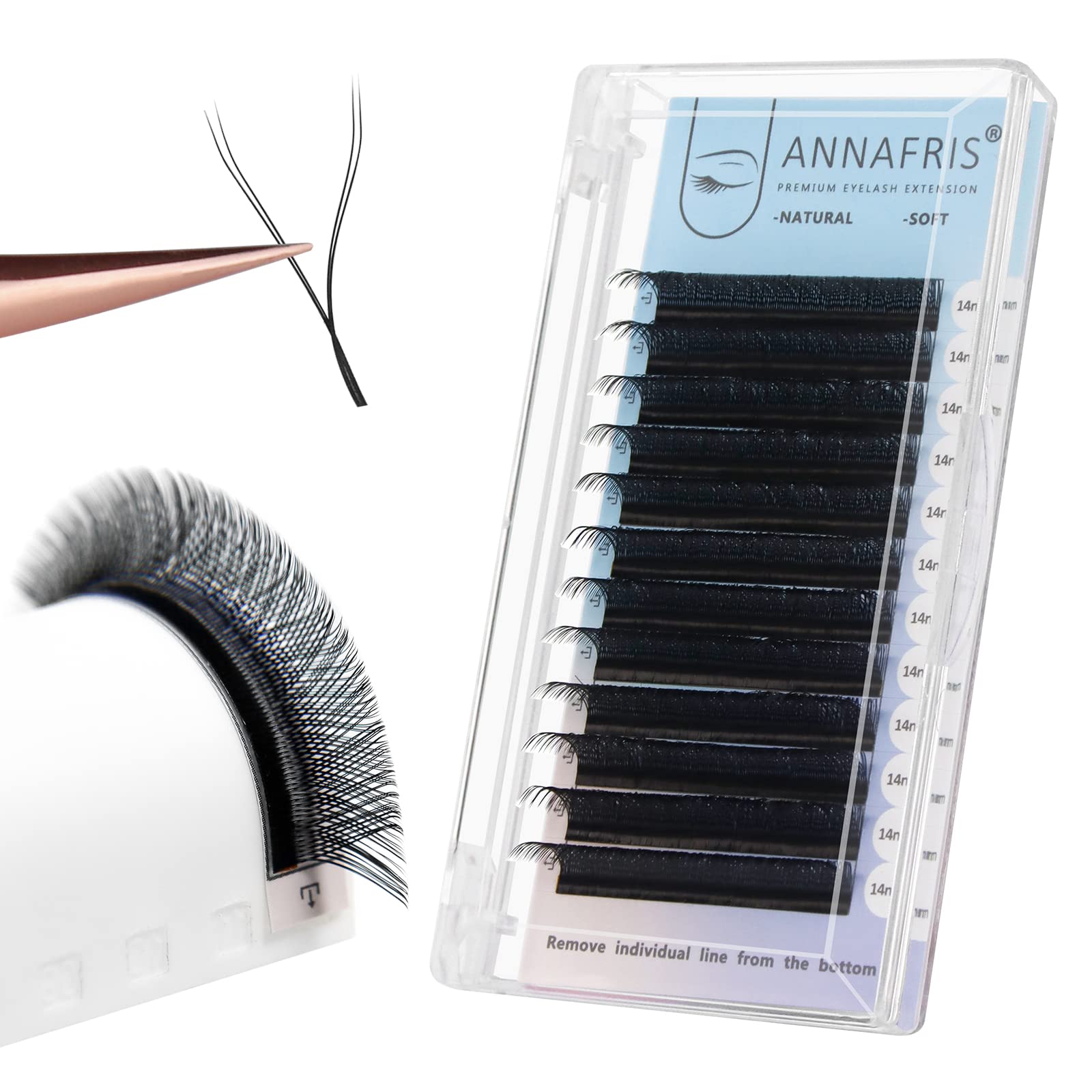 ANNAFRIS YY Lash Extensions D Curl 0.07 14mm Pre Made Fan 2D 4D Y-Shape Eyelash Russian Volume Individual Lash Cluster Wispies Crisscross Eyelash（D,0.07,14mm) — image 1