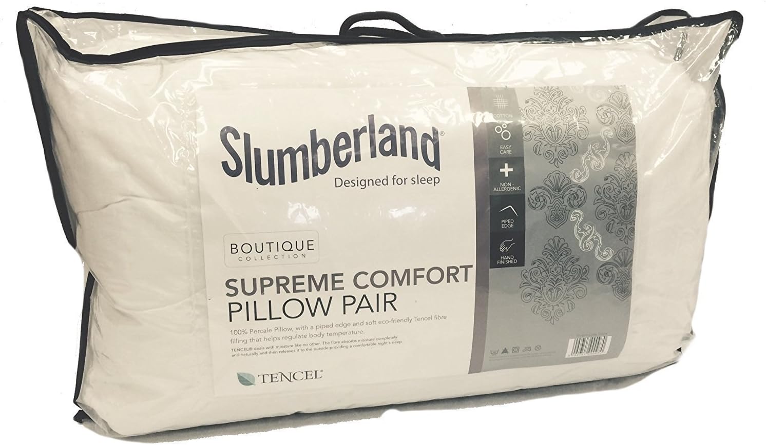 Luxury Slumberland Boutique Collection Supreme Comfort Temperature Regulating Eco Anti Allergy Pillow Pair filled with the fibres (Pair of Pillows)