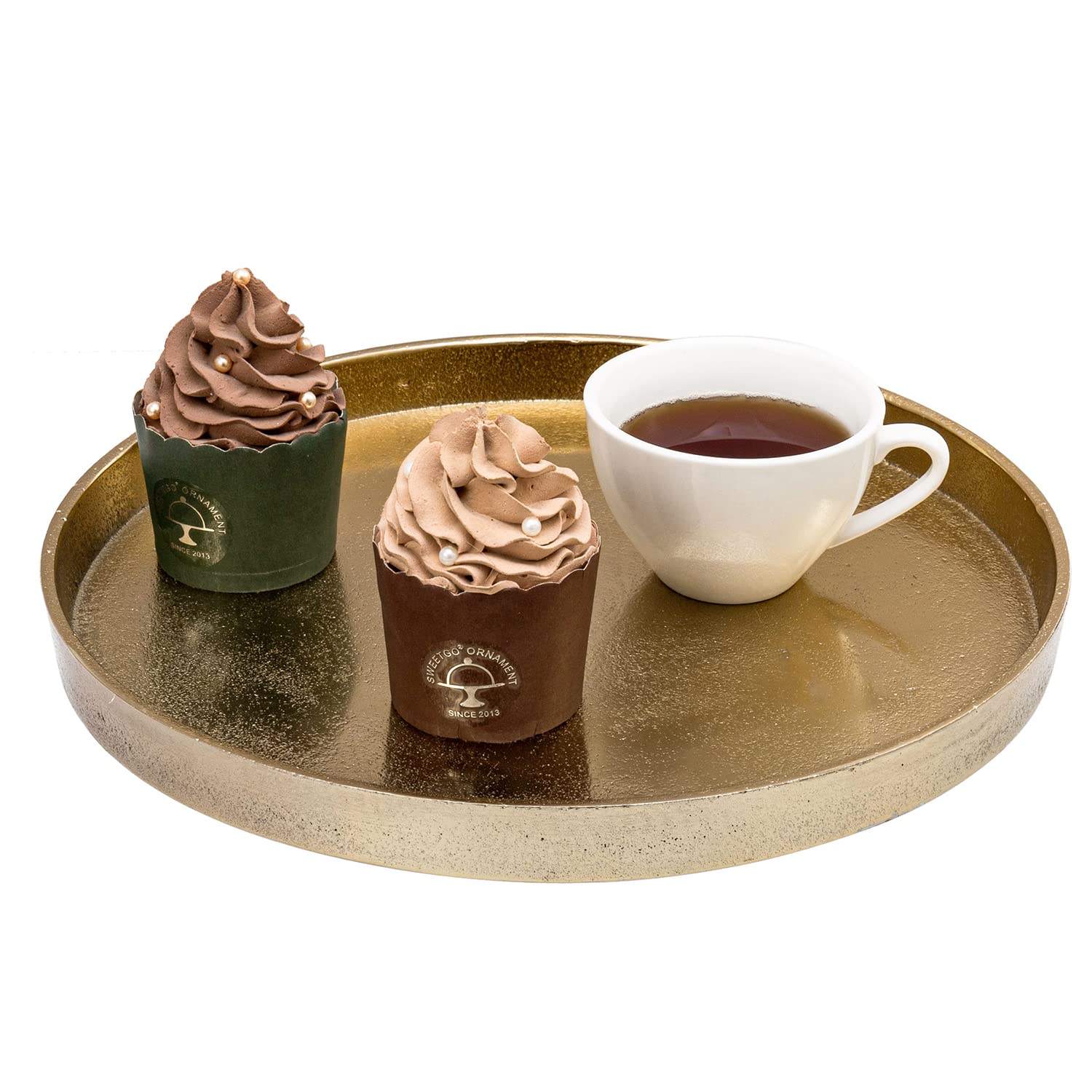 Photo 1 of MyGift 11 Inch Deluxe Modern Gold Tone Cast Aluminum Round Serving Tray, Vanity Storage Display, or Decorative Tabletop Centerpiece Base - Handcrafted in India