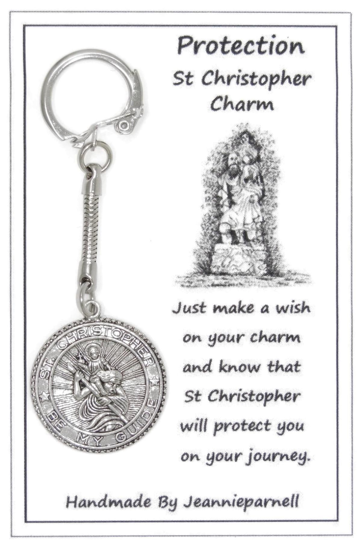 Jeannieparnell Z214 Carded St Christopher Charm Keyring - Good Luck & Protection for Travelers Handmade