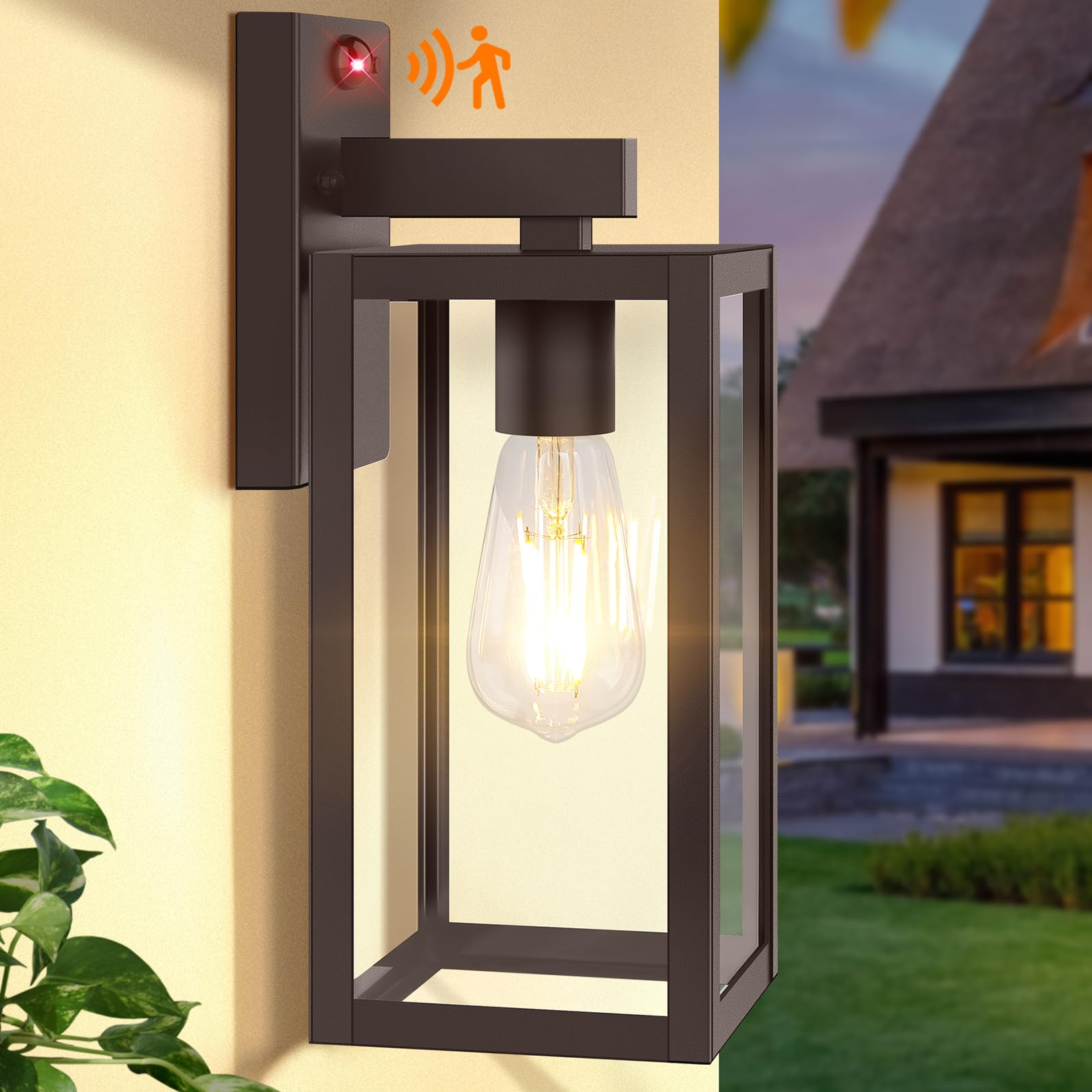 Photo 1 of Upgraded Motion Sensor Outdoor Wall Light, 13” Dusk to Dawn Porch Light Outdoor Wall Sconce Lantern, 3 Lighting Modes Exterior Lighting Fixture Wall Mount, Outside Light for House Garage Patio, Brown