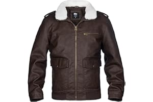 whattry Mens Faux Leather Jacket, Padded Windbreaker, Motorcycle Biker Bomber Coat with Hood