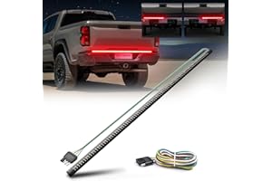 MICTUNING 60 inches Triple Row 504 LEDs Tailgate Strip Light Waterproof with 4-Way Flat Connector - 5 Functions Red Turn Sign