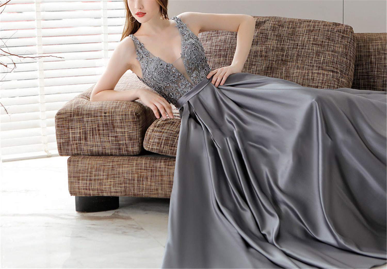 grey silk prom dress