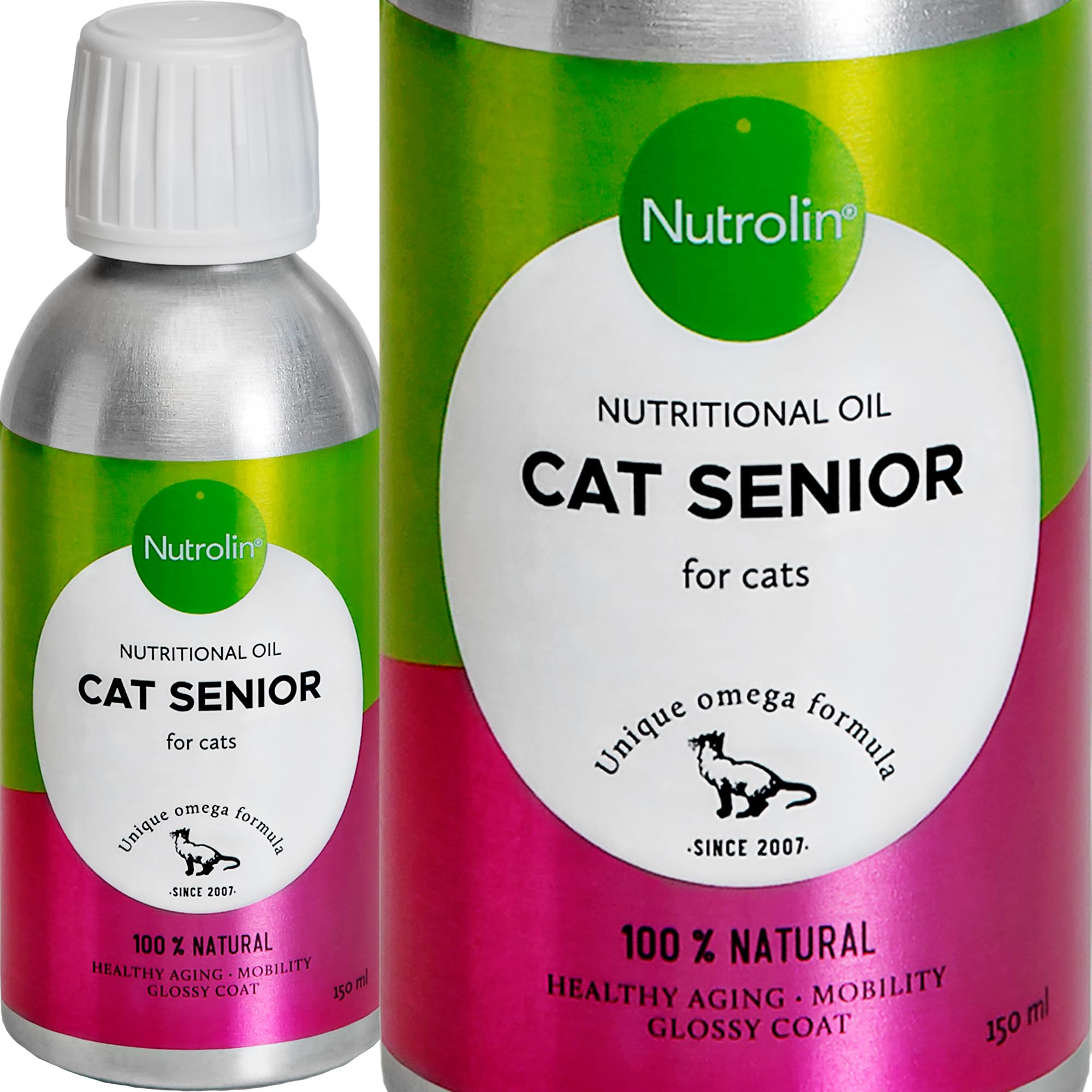 Nutrolin Cat Senior Health Supplement 7yrs+. Rich in Omega 3 – 200mg/ml, Antioxidant Vitamin E, Enhances Mobility, Supports Joints & Vital Organs. 150ml