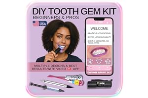 Tooth Gem Kit Professional for Beginners and Pros - Tooth Gems Video APP for Best Designs, Teeth Gems Kit with Glue and Light - Over 30 Gems & Shapes - Made in USA