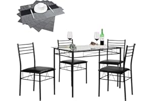 VECELO Kitchen Dining Room Table and Chairs [4 Placemats Included] 5-Piece Dinette Sets, Space Saving, Matte Black