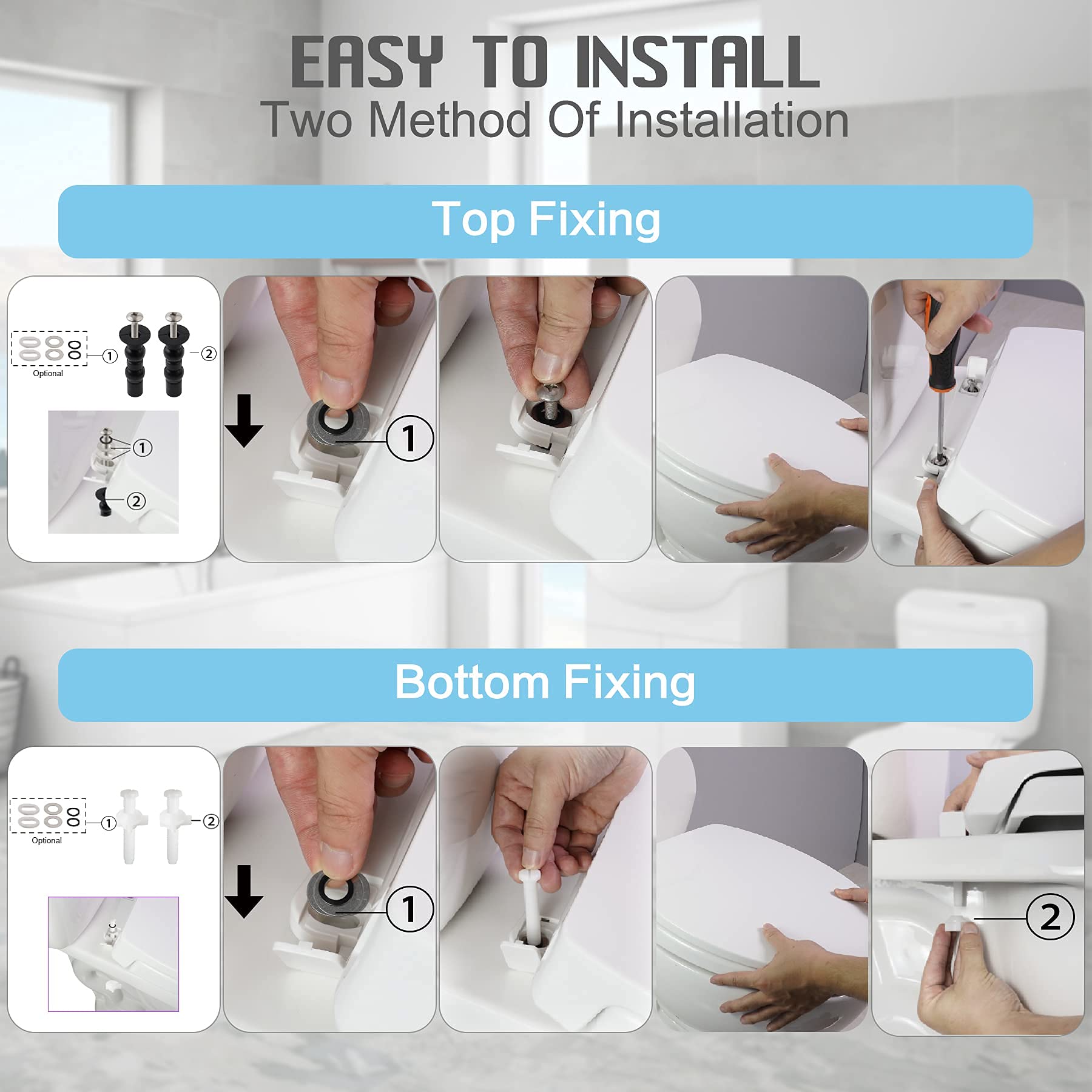 SS114 Toilet Seat Replacement Compatible with TOTO, Elongated Soft Close Toilet Seat for SS113/SS154/SS204/SS214/SS224, Transitional Slow-close & Heavy Duty, with 2-Pack Toilet Bolts and Nuts, White