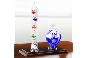 JJ HOME GOODS JJ Care Galileo Thermometer with Glass Globe Barometer Frosted, Galileo Weather Station Measures Temperatures from 64ºF to 80ºF, Glass Galileo Thermometer for Indoor and Outdoor Home Décor