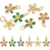 Craftdady Brass Micro Pave Cubic Zirconia Flower Pendants Mixed Color Flower Shape Micro Pave CZ Dangle Pendants Mini Floral Charm Bulk for DIY Necklaces Bracelets Jewelry Making