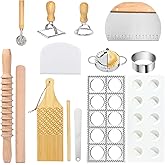 Pasta Making Tools,13PCS Wood Pasta Making Kit with Pasta Rolling Pin,Ravioli Mold,Ravioli Cutter,Gnocchi Board,Pasta Stamps,Dumpling Tools,Stick Dough Scraper Making Accessories