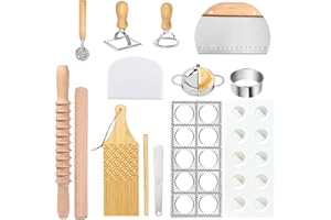 Pasta Making Tools,13PCS Wood Pasta Making Kit with Pasta Rolling Pin,Ravioli Mold,Ravioli Cutter,Gnocchi Board,Pasta Stamps,