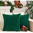 GriNeed Pack of 2 Christmas Green Pillow Covers 18x18 Inch Decorative Throw Pillow Cover, Velvet Emerald Pillowcases for Couch Sofa Bed, Home Boho Decor, Modern Soft Cushion Covers
