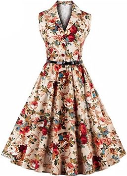 Amazon クリアランスセール Daoroka レディース 1950年代 レトロ ヴィンテージ ノースリーブ Vネック カクテルパーティードレス ファッション セクシー 花柄プリント プリーツ カジュアルドレス L ブラック Daoroka Women Dress スポーツ アウトドア