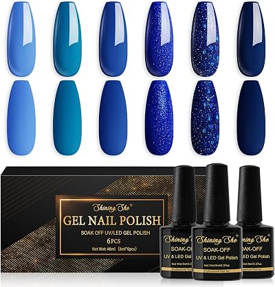 Shining She 6-Color Blue Gel Nail Polish Set 8ml Soak-Off UV/LED
