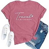 TUPOSU Travel Shirts for Women Travelers Trip Shirts Traveling is My Therapy Tees
