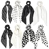 SUSULU Hair Scarf Scrunchies for Women Plain Hair Bobbles Solid Color Fabric Scrunchy Elastic Hair Ties (Black White)