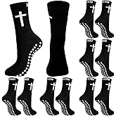 Chicingyou 6 Pairs Cross Grip Soccer Socks Anti Slip Religious Crew Socks with Rubber Dots Bible Verse Catholic Saint God Men