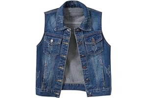 HALITOSS Women's Buttoned Washed Denim Jacket Sleeveless Crop Vest 6 Color