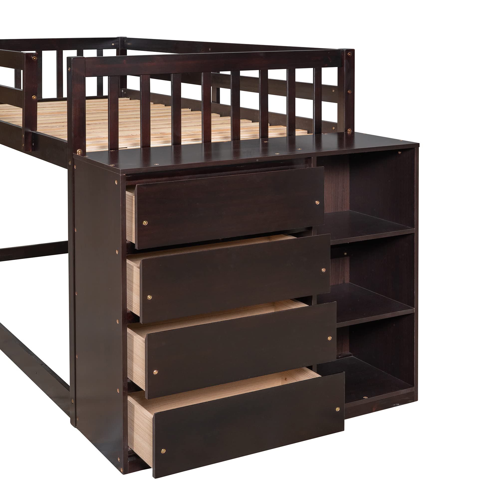 Mua BIADNBZ Twin Over Twin Floor Bunk Bed with Guard Rails and Movable ...