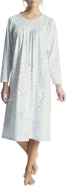 Calida Cotton Nightgowns Long Sleeve Knit In Whisper Pale Green