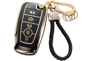 Gematay for Ford Key Fob Cover with Keychain Lanyard, Soft TPU Key Fob Protector Compatible with Ford Edge Escape Expedition Explorer Fusion Mustang Ranger F-150 F-250 Smart Key Case