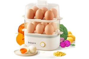 Kawu Egg Cooker, 12 Eggs Electric Egg Boiler with Anti-scalding Handle, 2-layer Smart Rapid Egg Cooker, One Button, Auto Shut