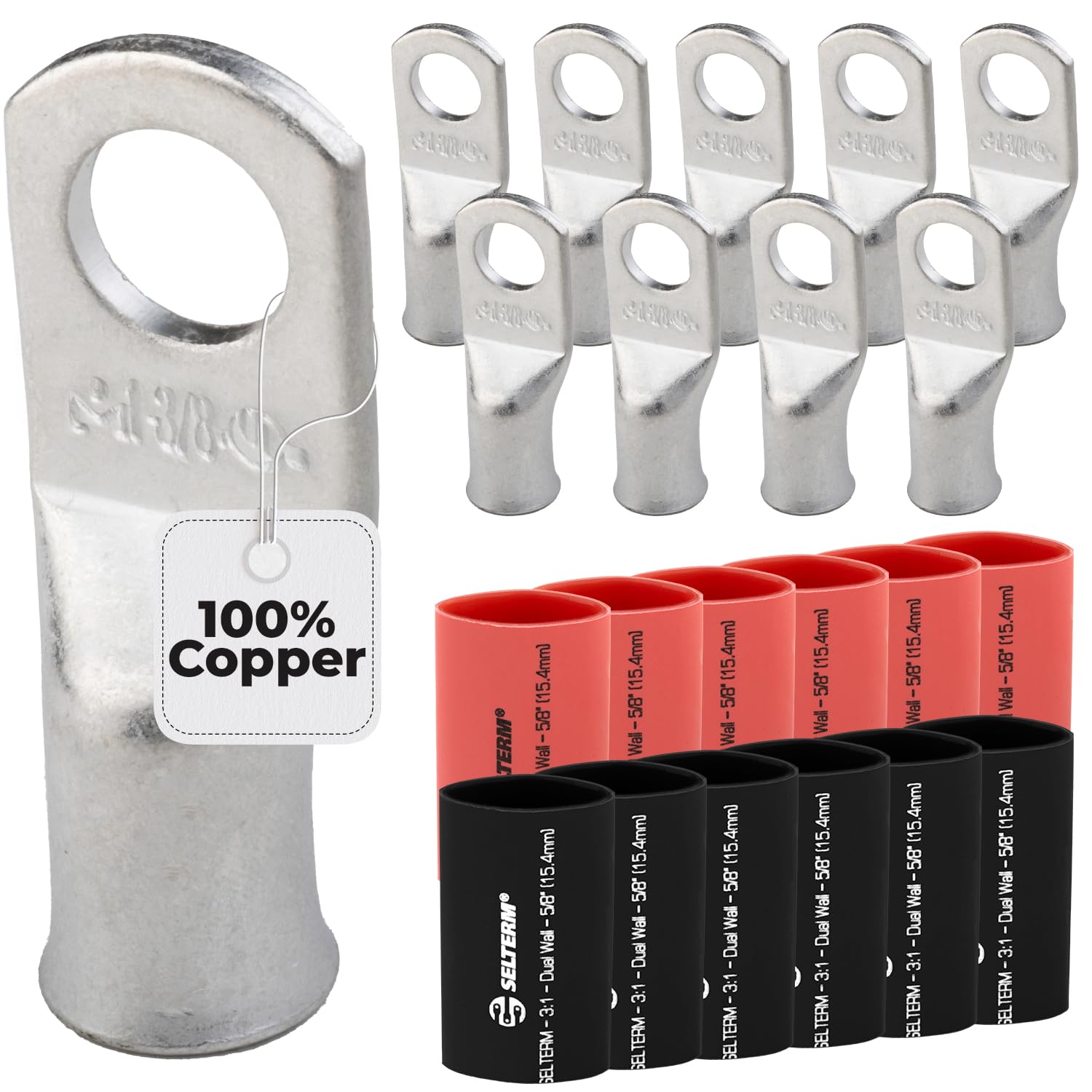 SELTERM 10pcs - 1 Awg - 3/8" Stud - Battery Lugs