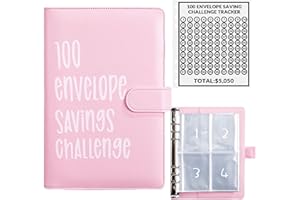 AASLOB 100 Envelope Money Saving Challenge Binder, Fun and Easy Way to Save $5,050, Budget Book with Cash Envelopes for Office, Home, School (Pink)
