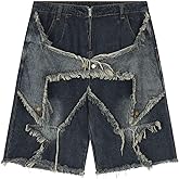POHADON Y2K Blue Denim Shorts Summer Casual Loose Straight Leg Unisex Baggy Jeans Shorts Jorts Grunge Harajuku Streetwear