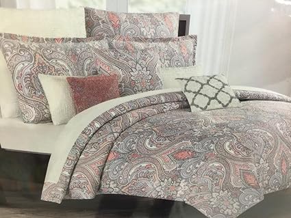 Amazon Com Tahari Home Pink Grey Slate Blue Paisley King