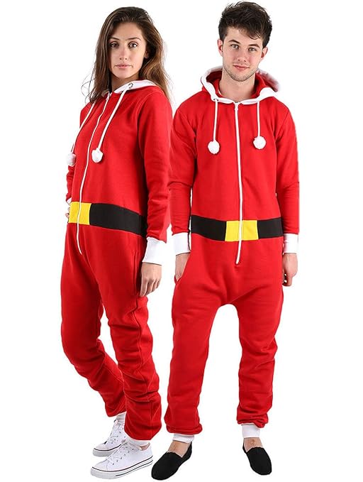 Amberclothing Unisex Weihnachtskostüm für Erwachsene, Overall im Weihnachtselfen-Design, Größen S - 4XL