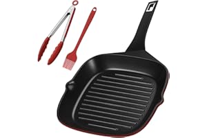 EvoFar 11 Inch Nonstick Grill Pan, Square Large Grilling Skillet Steak Pan for Stove Tops, Granite Coating Grill Skillet with