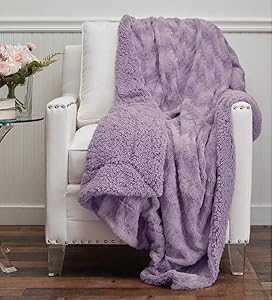 The Connecticut Home Company Faux Fur with Sherpa Reversible Throw Blanket, Many Colors, Super Soft, Large Plush Luxury Blankets, Warm Hypoallergenic Washable Couch or Bed Throws, 70x60, Purple