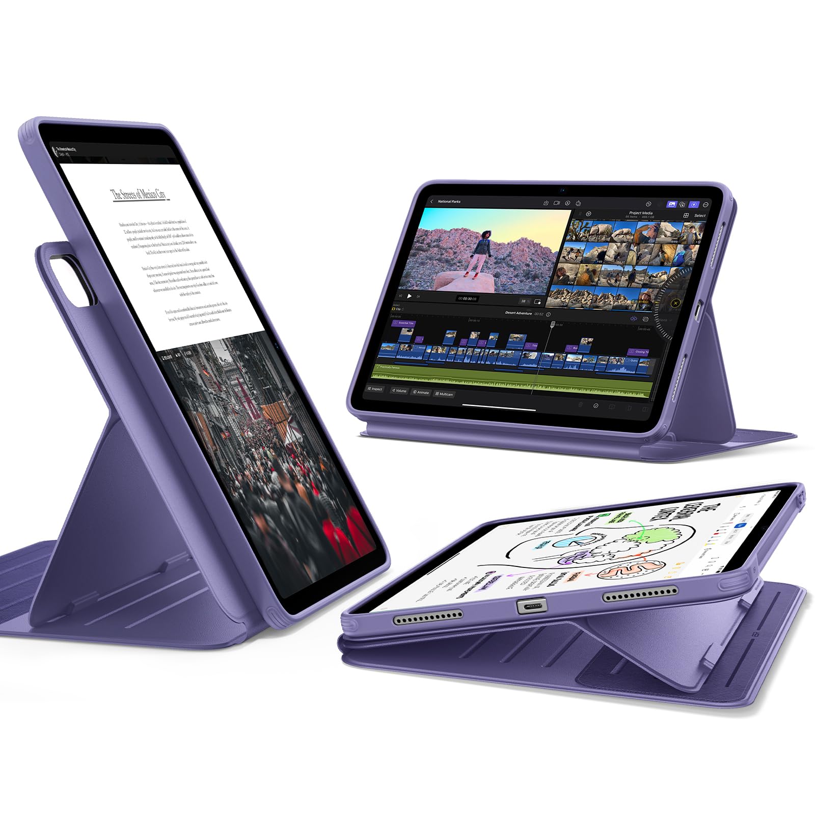 ESR iPad Air 11 Inch Case for M4/M3/M2(2026/2025/2024)& Air 6th/5th/4th Generation, Removable Magnetic Cover, Adjustable Portrait/Landscape Stand with Raised Screen View, 9 Standing Angles, Purple